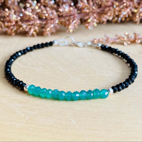 Lamorajewels Jewelry - Green Onyx Black Spinel Gemstone Sterling Bracelet